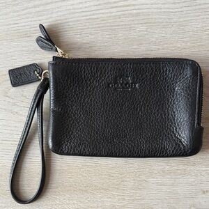 Coach Black Textured Leather Wristlet